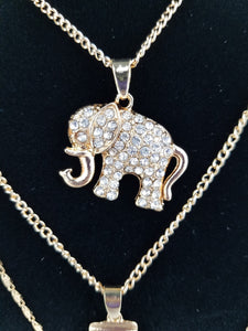 Multi-Layered Gold-Plated Necklace; Elephant, African Royalty, and Africa Map Pendant