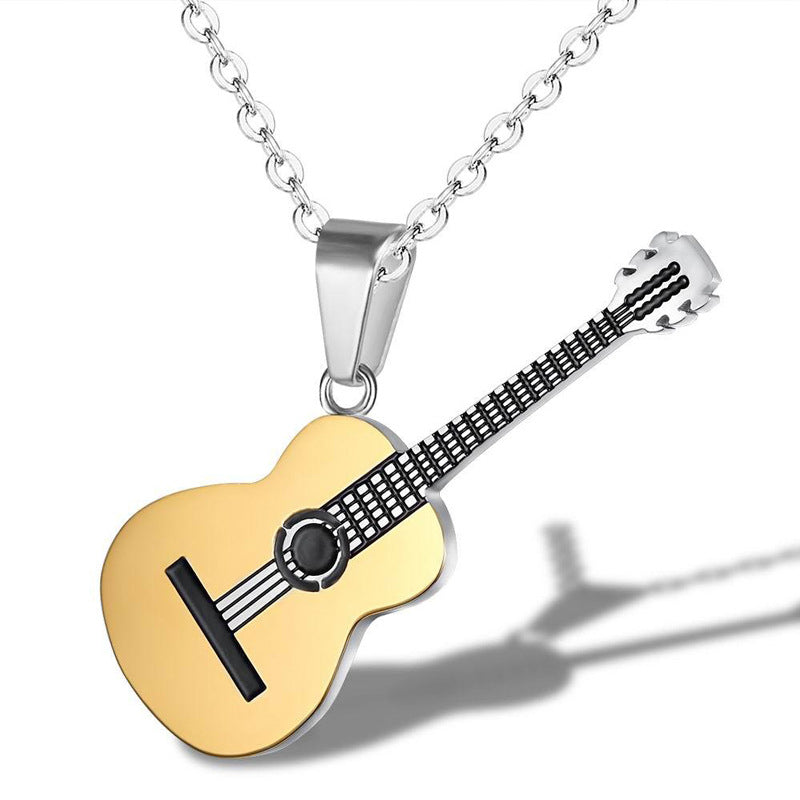 Stainless Steel Guitar Pendant Necklace