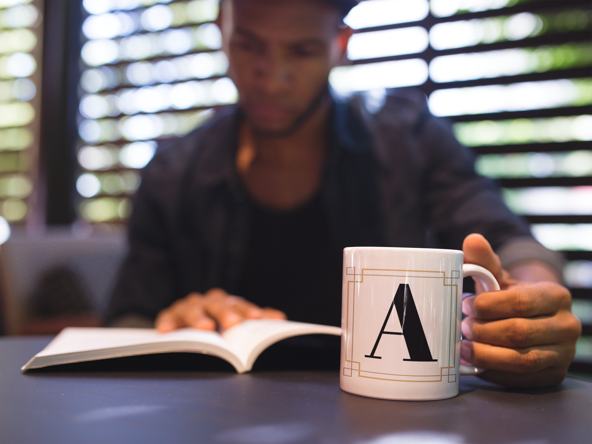 White Framed "A" Monogram Mug by Africa Creates Art