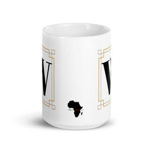 White Framed "W" Monogram Mug by Africa Creates Art