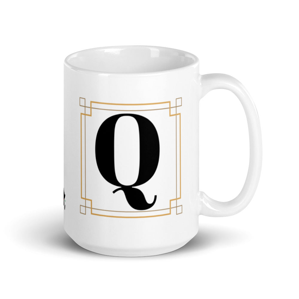 White Framed "Q" Monogram Mug by Africa Creates Art