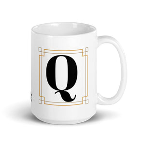 White Framed "Q" Monogram Mug by Africa Creates Art