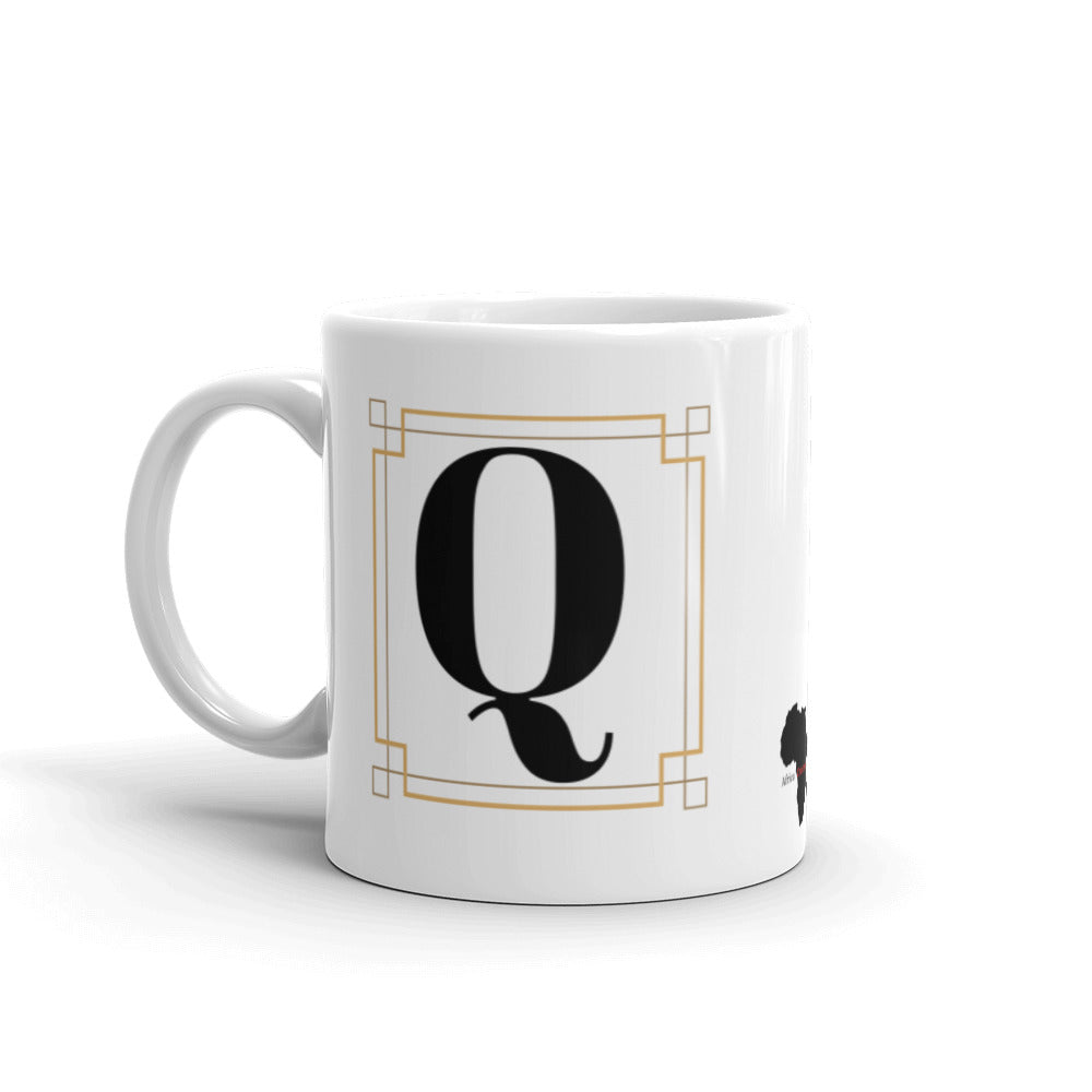 White Framed "Q" Monogram Mug by Africa Creates Art