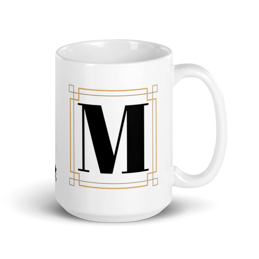 White Framed "M" Monogram Mug by Africa Creates Art