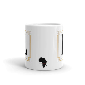 White Framed "L" Monogram Mug by Africa Creates Art