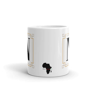 White Framed "N" Monogram Mug by Africa Creates Art