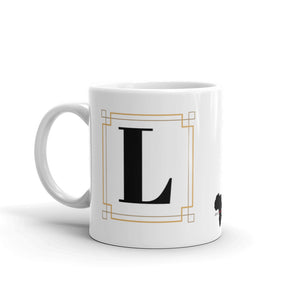 White Framed "L" Monogram Mug by Africa Creates Art