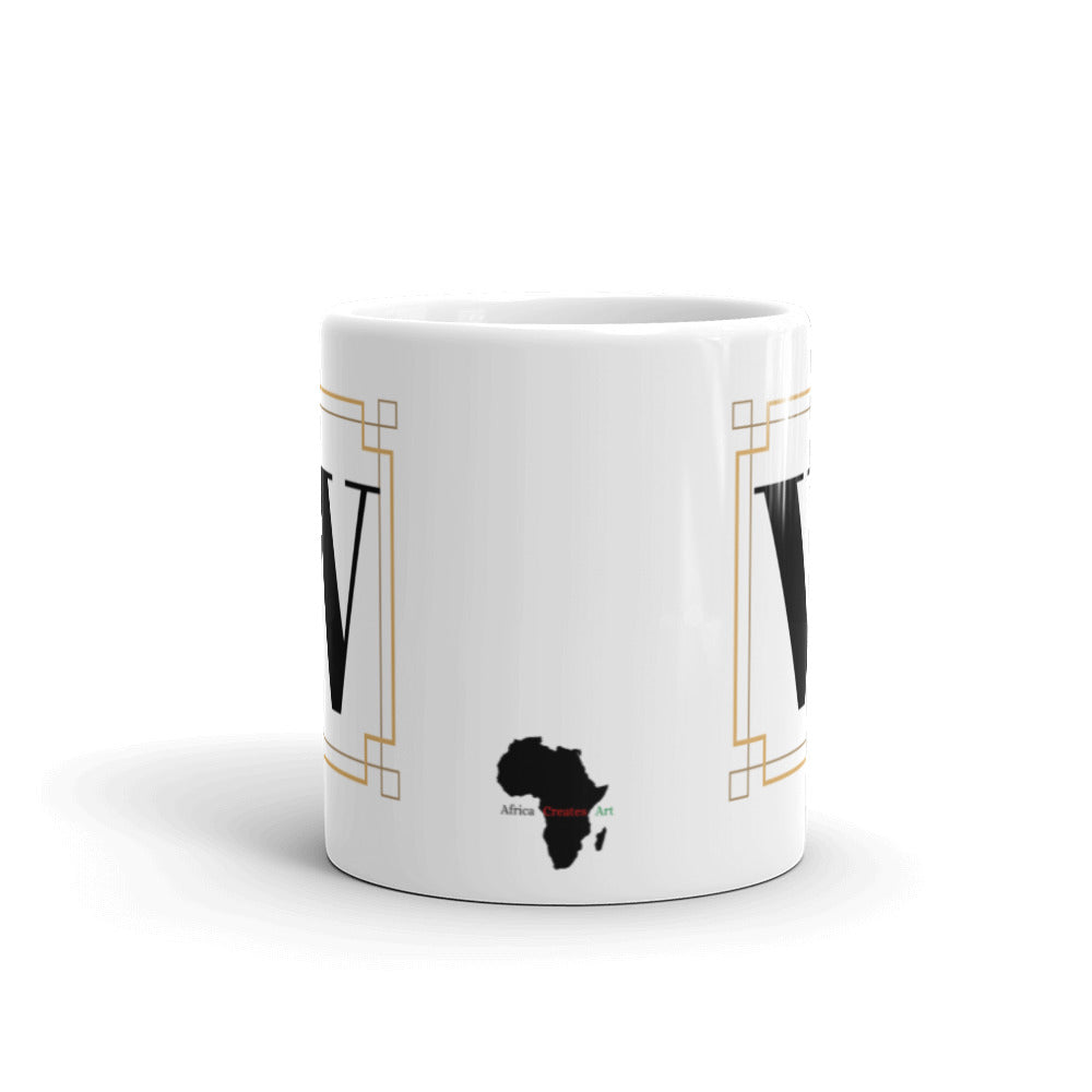 White Framed "W" Monogram Mug by Africa Creates Art