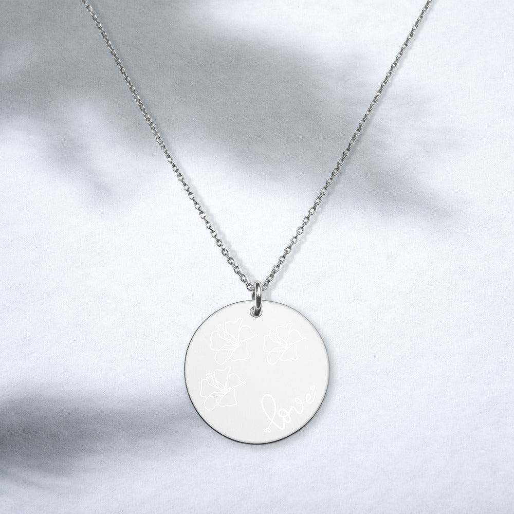 Love for Hibiscus Engraved Disc Necklace