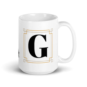 White Framed "G" Monogram Mug by Africa Creates Art