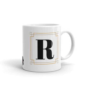 White Framed "R" Monogram Mug by Africa Creates Art