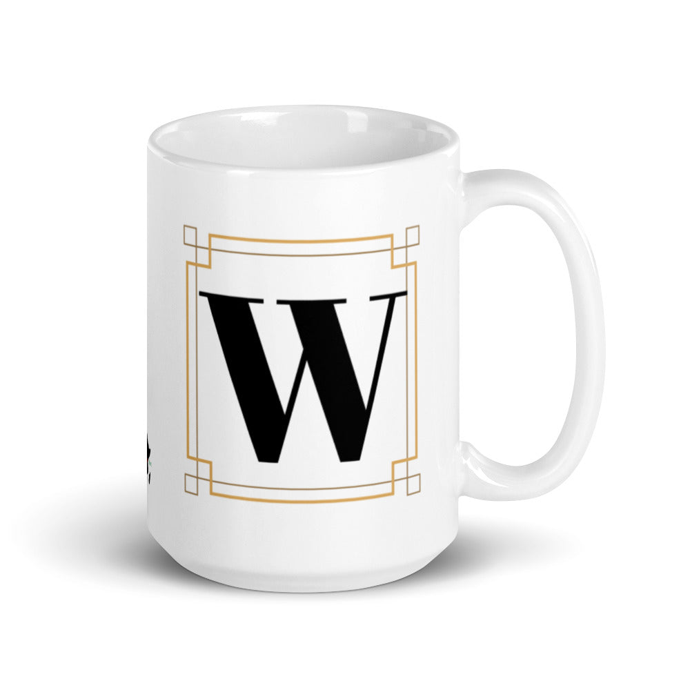 White Framed "W" Monogram Mug by Africa Creates Art