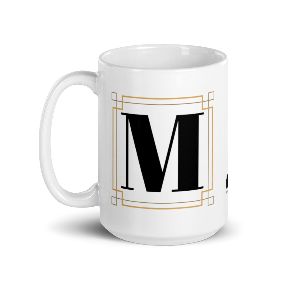 White Framed "M" Monogram Mug by Africa Creates Art