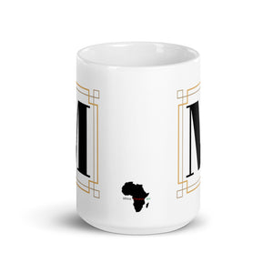 White Framed "M" Monogram Mug by Africa Creates Art