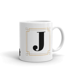 White Framed "J" Monogram Mug by Africa Creates Art