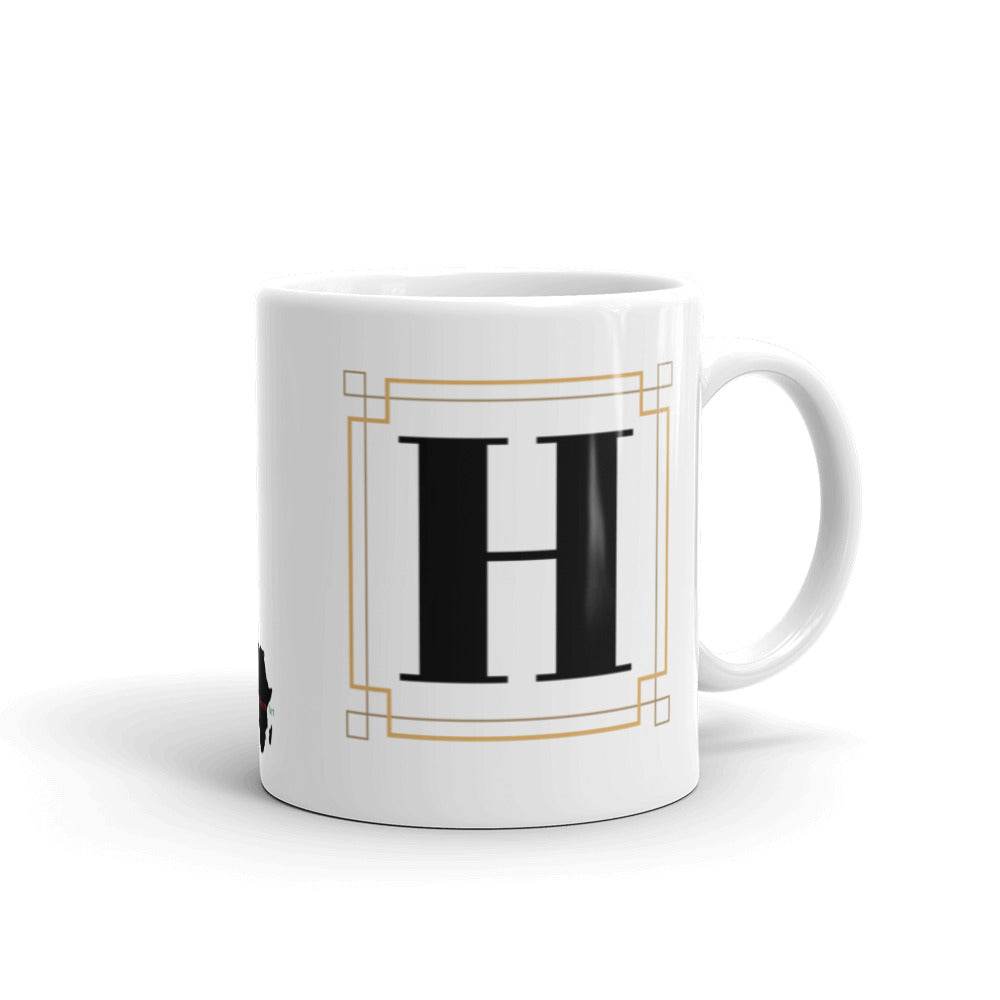 White Framed "H" Monogram Mug by Africa Creates Art