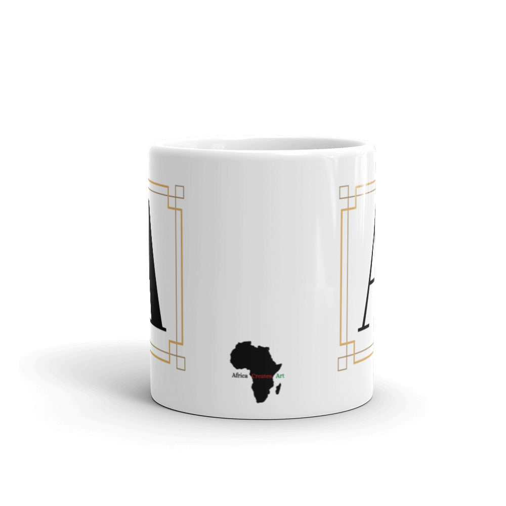 White Framed "A" Monogram Mug by Africa Creates Art