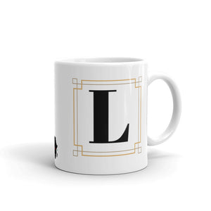 White Framed "L" Monogram Mug by Africa Creates Art