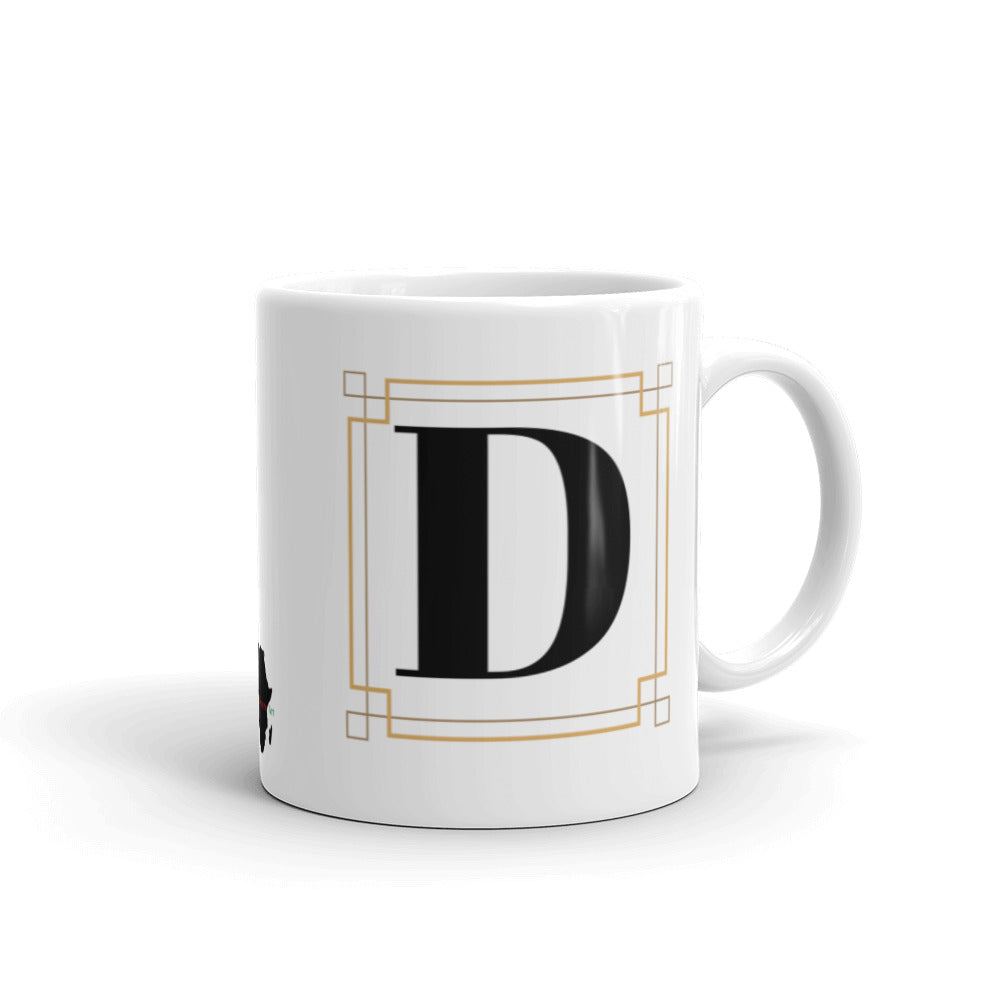 White Framed "D" Monogram Mug by Africa Creates Art