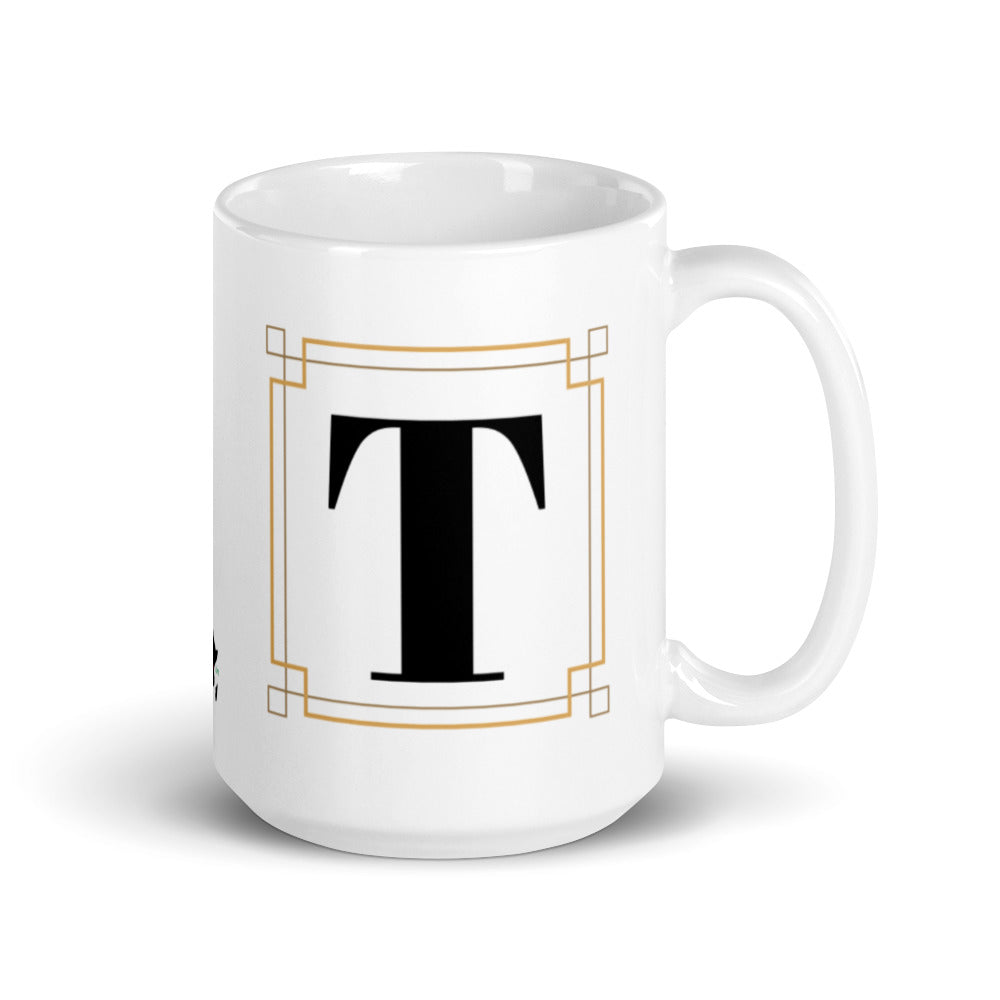 White Framed "T" Monogram Mug by Africa Creates Art