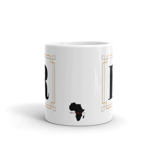 White Framed "R" Monogram Mug by Africa Creates Art