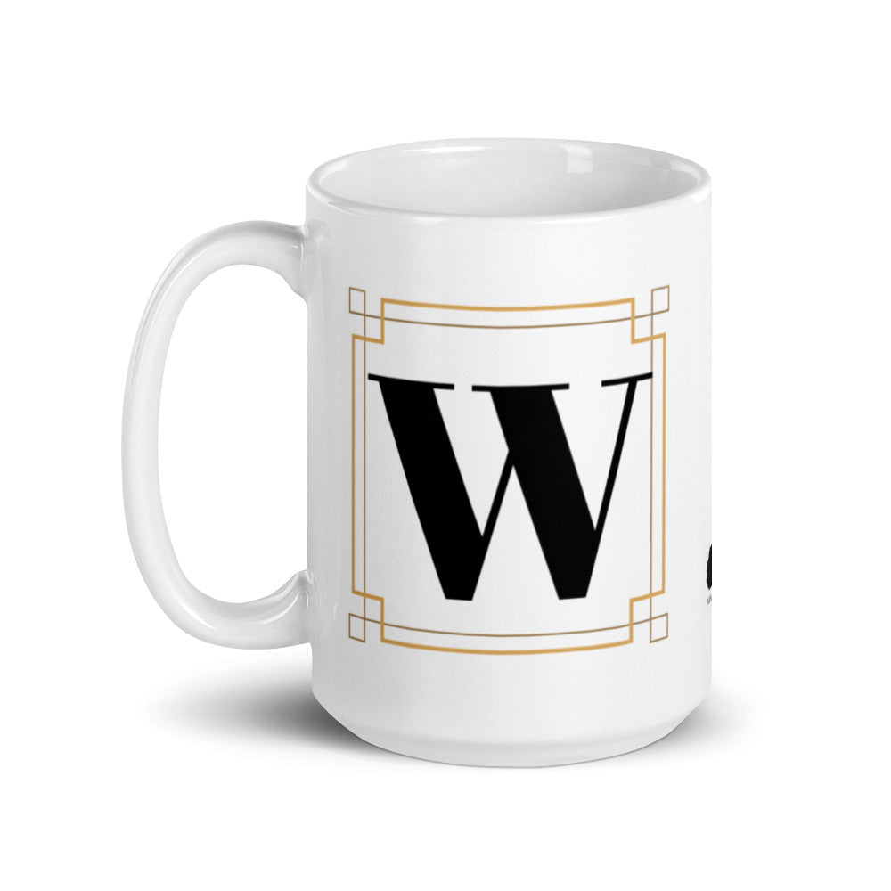 White Framed "W" Monogram Mug by Africa Creates Art