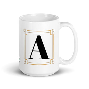 White Framed "A" Monogram Mug by Africa Creates Art