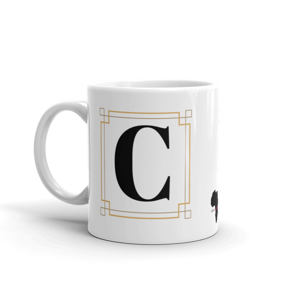 White Framed "C" Monogram Mug by Africa Creates Art