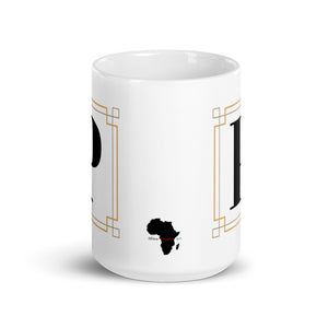 White Framed "P" Monogram Mug by Africa Creates Art