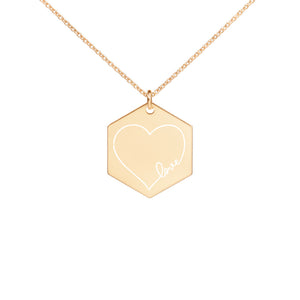 Love Heart Engraved Hexagon Necklace