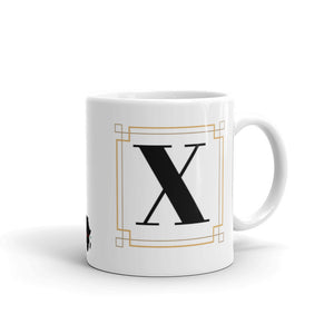 White Framed "X" Monogram Mug by Africa Creates Art