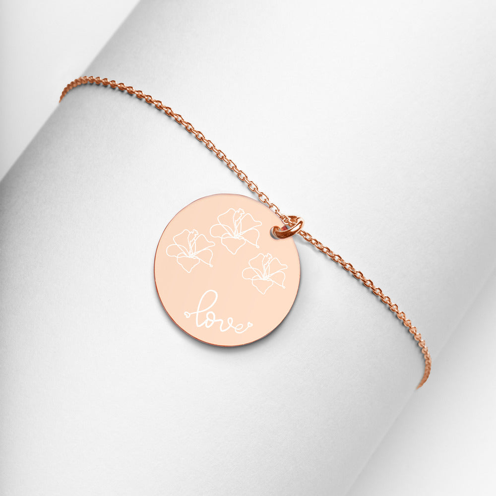 Love for Hibiscus Engraved Disc Necklace