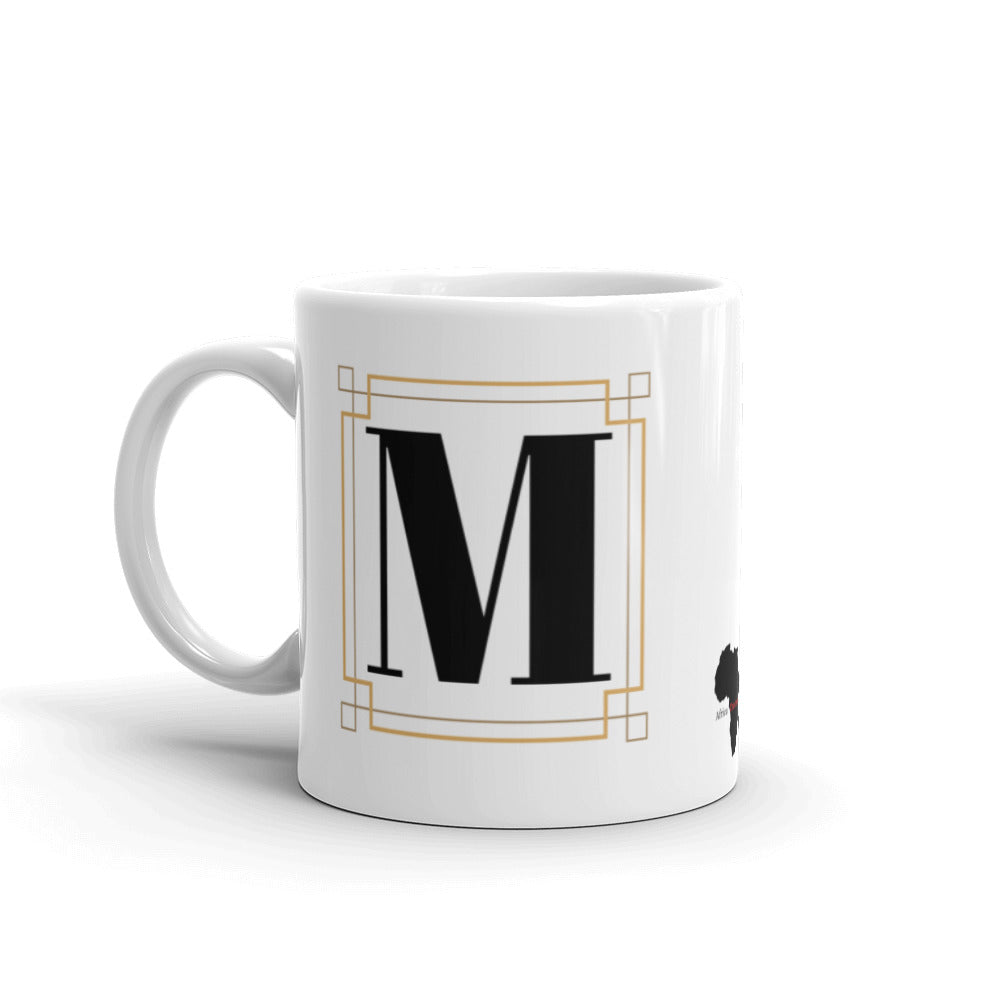 White Framed "M" Monogram Mug by Africa Creates Art