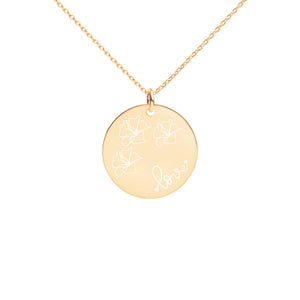 Love for Hibiscus Engraved Disc Necklace