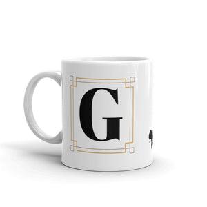 White Framed "G" Monogram Mug by Africa Creates Art