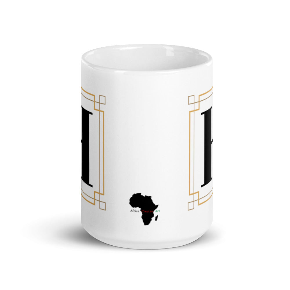 White Framed "H" Monogram Mug by Africa Creates Art