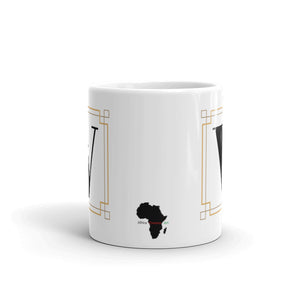 White Framed "V" Monogram Mug by Africa Creates Art