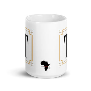 White Framed "T" Monogram Mug by Africa Creates Art