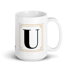 White Framed "U" Monogram Mug by Africa Creates Art