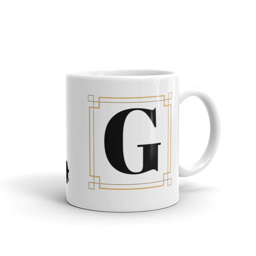 White Framed "G" Monogram Mug by Africa Creates Art