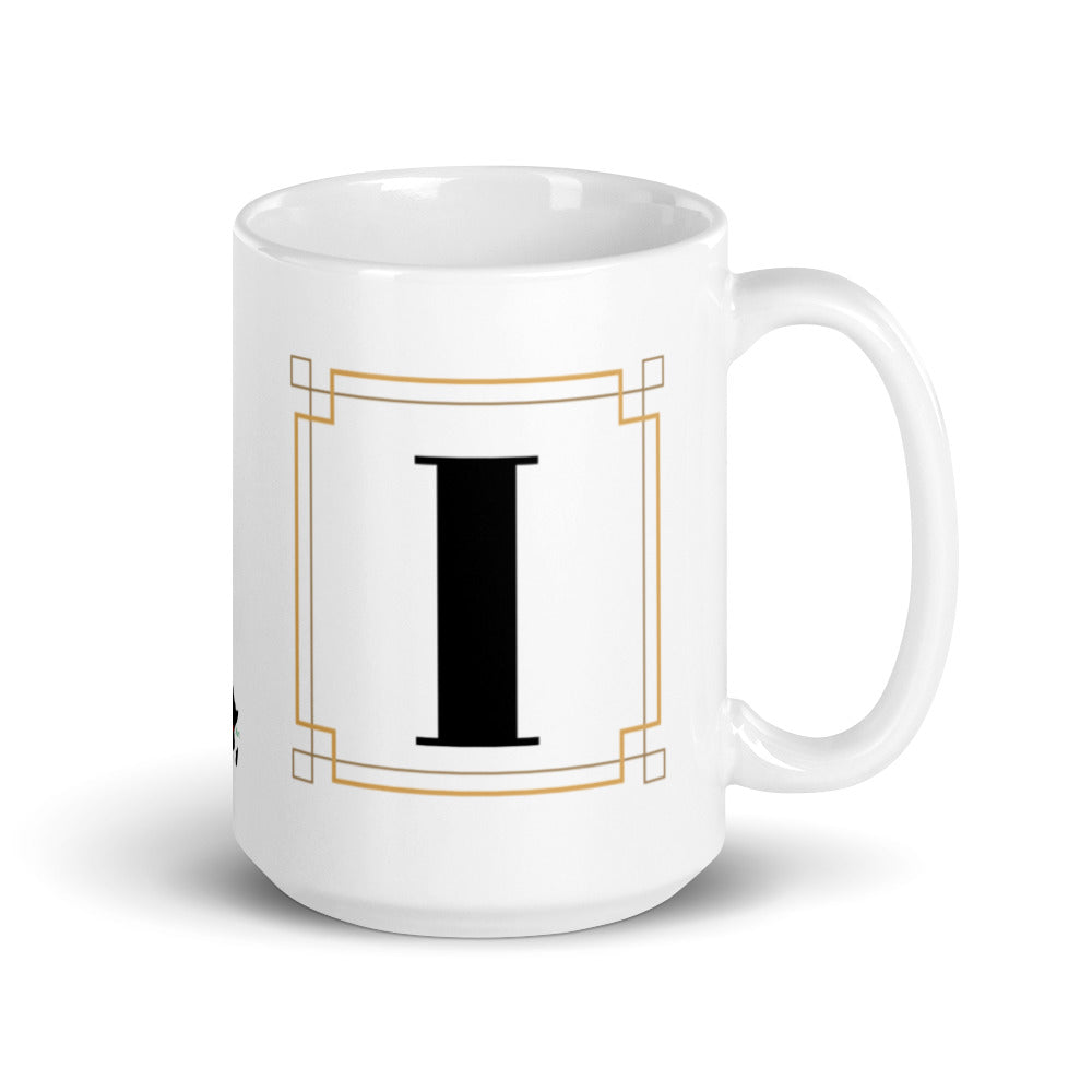 White Framed "I" Monogram Mug by Africa Creates Art