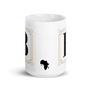 White Framed "B" Monogram Mug by Africa Creates Art