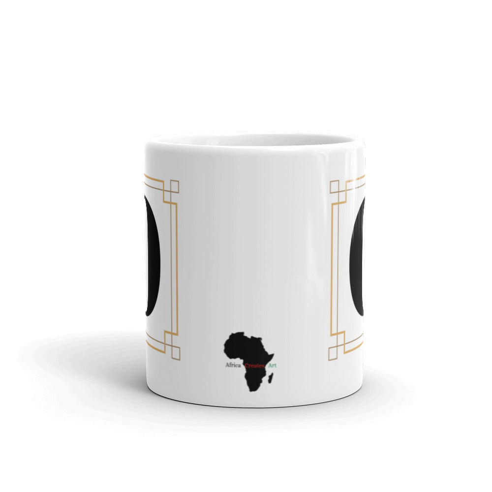 White Framed "O" Monogram Mug by Africa Creates Art