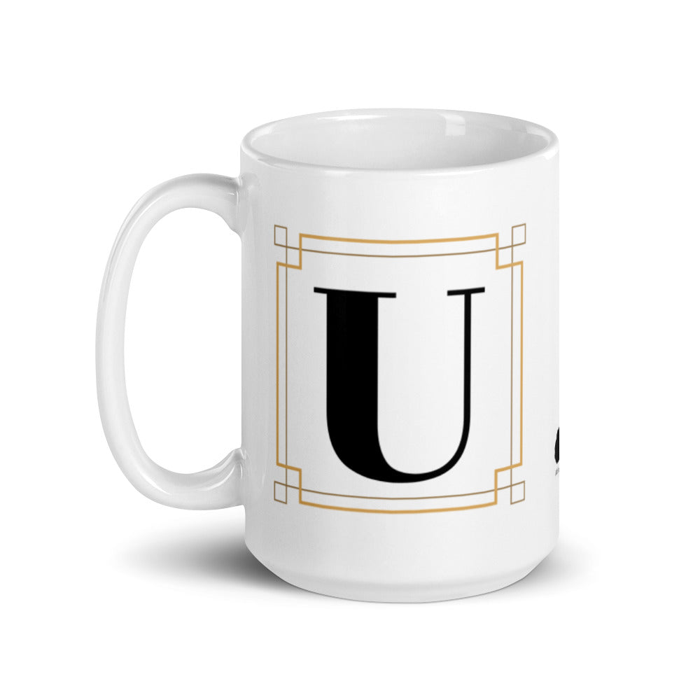 White Framed "U" Monogram Mug by Africa Creates Art