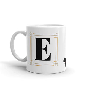 White Framed "E" Monogram Mug by Africa Creates Art