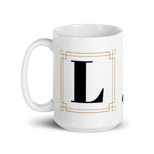 White Framed "L" Monogram Mug by Africa Creates Art