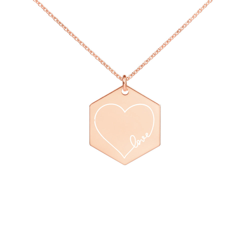 Love Heart Engraved Hexagon Necklace