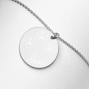 Love for Hibiscus Engraved Disc Necklace