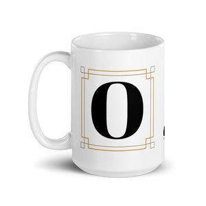 White Framed "O" Monogram Mug by Africa Creates Art