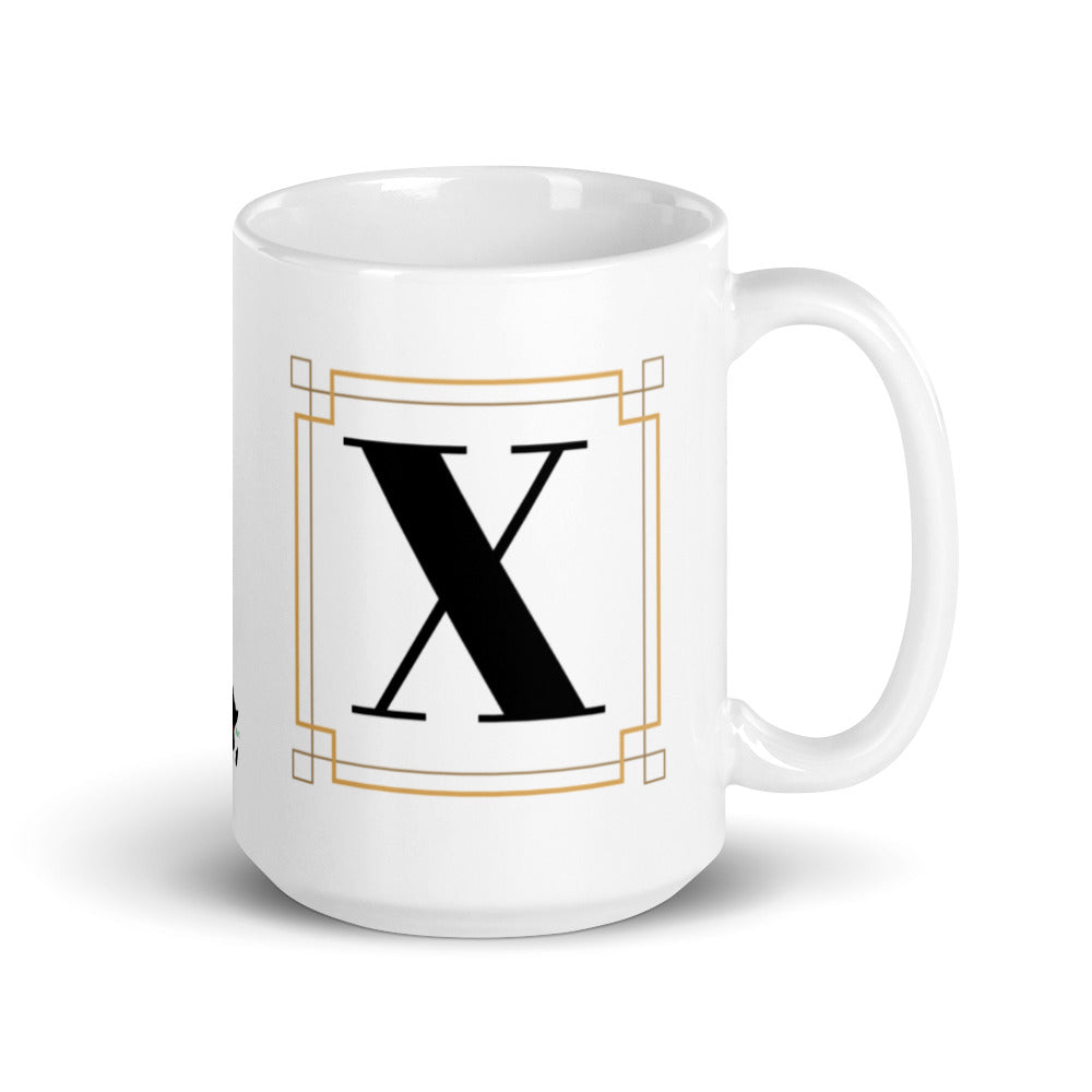 White Framed "X" Monogram Mug by Africa Creates Art